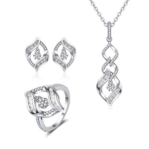 Women's 100% 925 Sterling Silver Zircon Leaf Pattern Jewelry Set