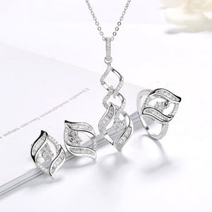 Women's 100% 925 Sterling Silver Zircon Leaf Pattern Jewelry Set