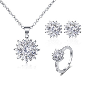 Women's 925 Sterling Silver Rhinestone Snowflake Jewelry Set