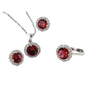 Women's 925 Sterling Silver Pure Red Zircon Classy Jewelry Set