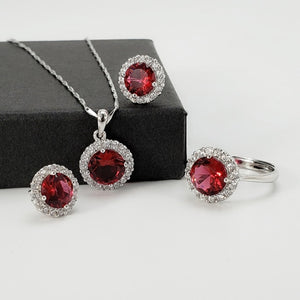 Women's 925 Sterling Silver Pure Red Zircon Classy Jewelry Set
