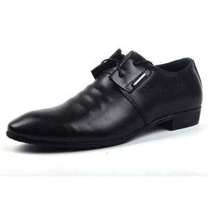 Men's Genuine Leather Pointed Toe Buckle Lace Up Shoes