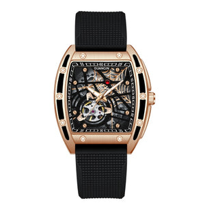 Men's Square Dial Leather Strap Mechanical Pin Buckle Closure Wrist Watch