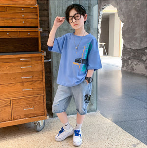 Kid's O-Neck Loose Baggy Style Shirt With Jeans Trouser Set