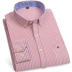 Men's Cotton Turn Down Collar Long Sleeve Striped Formal Shirt