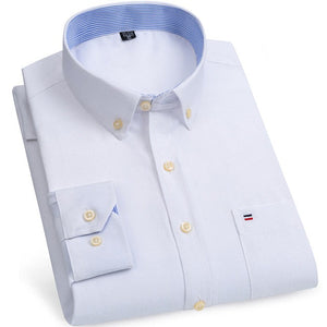 Men's Cotton Turn Down Collar Long Sleeve Solid Formal Shirt