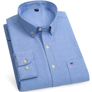 Men's Cotton Turn Down Collar Long Sleeve Solid Formal Shirt