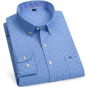 Men's Cotton Turn Down Collar Long Sleeve Printed Formal Shirt