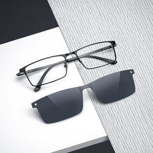 Men's Titanium Square Alloy Frame Polarized 2 In 1 Eyeglasses