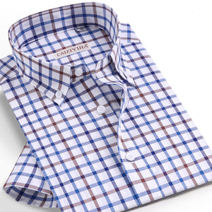 Men's 100% Cotton Short Sleeve Plaid Pattern Formal Shirt