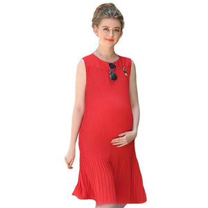 Women's O-Neck Sleeveless Plain Knee-Length Maternity Flare Dress