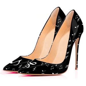 Women's Pointed Toe Musical Printed Graffiti Pumps High Heel Shoes
