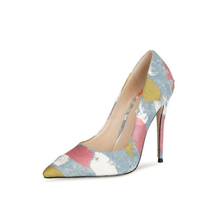 Women's Pointed Toe Printed Pattern Graffiti Pumps High Heel Shoes