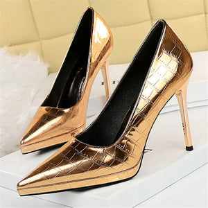 Women's Pointed Toe Plain Pattern Pumps Thin High Heel Shoes