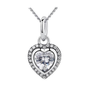 Women's 100% 925 Sterling Silver Heart Cubic Zircon Pendant Necklace