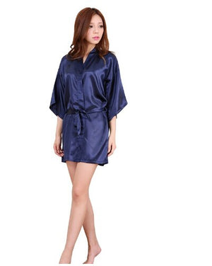 Women's Open Stitch Short Sleeve Plain Belted Waist Nightgown