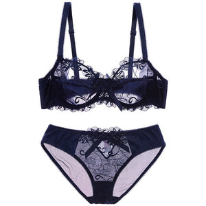 Women's Floral Lace Patchwork Back Closure Push-Up Bra With Panties
