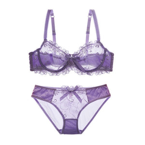 Women's Floral Lace Patchwork Back Closure Push-Up Bra With Panties