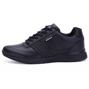 Men's Round Toe Plain Leather Cross Lace-Up Closure Casual Sneakers