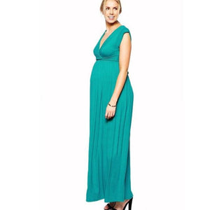 Women's V-Neck Sleeveless Plain Ankle-Length Maternity Maxi Dress