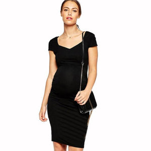Women's V-Neck Short Sleeve Plain Knee-Length Maternity Slinky Dress