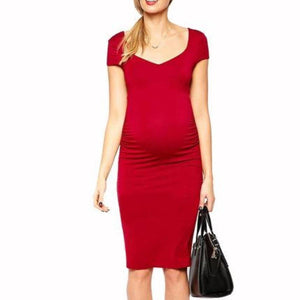 Women's V-Neck Short Sleeve Plain Knee-Length Maternity Slinky Dress