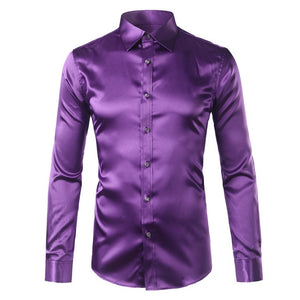 Men's Turn-down Collar Long Sleeve Plain Single Breasted Formal Shirt
