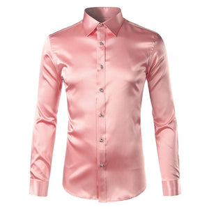 Men's Turn-down Collar Long Sleeve Plain Single Breasted Formal Shirt