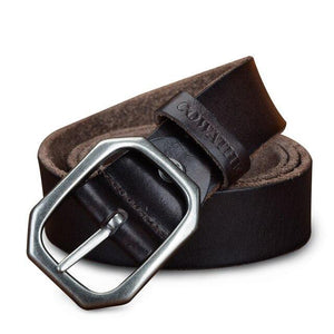 Men's Genuine Leather Plain Strap Square Pin Buckle Closure Belts