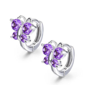 Women's 100% Sterling Silver Butterfly Cubic Zircon Stud Earrings