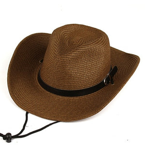 Men's Straw Folding Cowboy Large Brimmed Plain Pattern Trendy Hat
