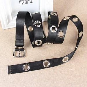 Women's Thin Leather Alloy Round Hole Pattern Pin Buckle Belts