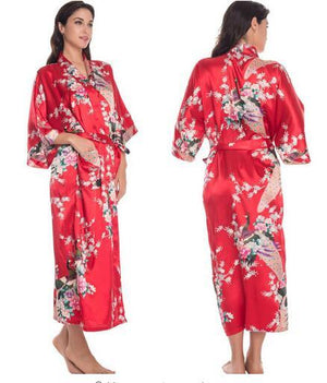 Women's Open Stitch Flare Sleeve Printed Belted Waist Pocket Nightgown
