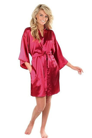 Women's Silk Open Stitch Flare Sleeve Plain Belted Waist Nightgown