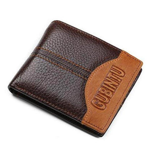 Men's Genuine Leather Linen Printed Patchwork Bifold Wallets