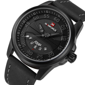 Men's Round Alloy Leather Strap Quartz Waterproof Wristwatch