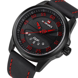Men's Round Alloy Leather Strap Quartz Waterproof Wristwatch