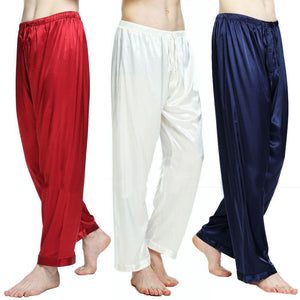 Men's Silk Elastic Drawstring Waist Plain Nightwear Flared Pants