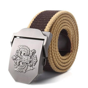 Men's Canvas Striped Pattern Automatic Alloy Buckle Closure Belts