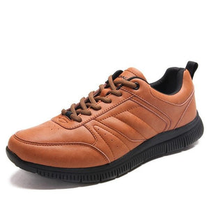 Men's Leather Round Toe Cross Lace-Up Closure Casual Sneakers