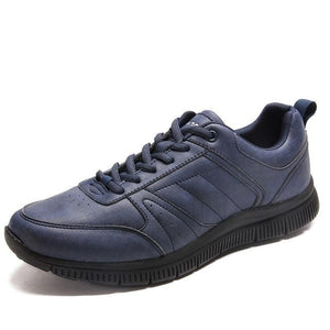 Men's Leather Round Toe Cross Lace-Up Closure Casual Sneakers