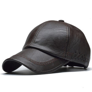 Men's Genuine Leather Plain Back Adjustable Closure Casual Wear Hats