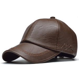 Men's Genuine Leather Plain Back Adjustable Closure Casual Wear Hats