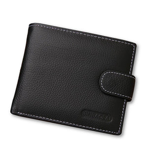 Men's Genuine Leather Plain Multi Pocket Bifold Hasp Closure Wallets
