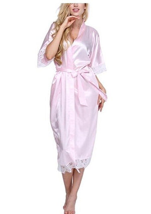 Women's Open Stitch Lace Flare Sleeve Belted Waist Long Nightgown