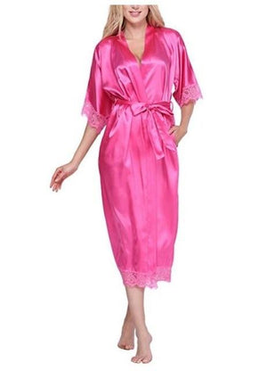 Women's Open Stitch Half Lace Sleeve Plain Belted Waist Nightgown
