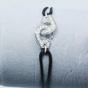 Women's 100% 925 Sterling Silver Leather Strap Zircon Hook Bracelet