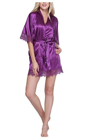 Women's Open Stitch Lace Flare Sleeve Belted Waist Nightgown