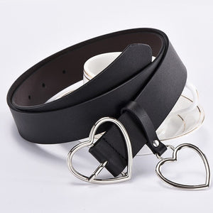 Women's Genuine Leather Plain Strap Heart Pin Buckle Closure Belts