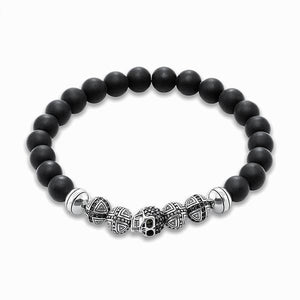 Men's 100% 925 Sterling Silver Beads Obsidian Skull Strand Bracelet